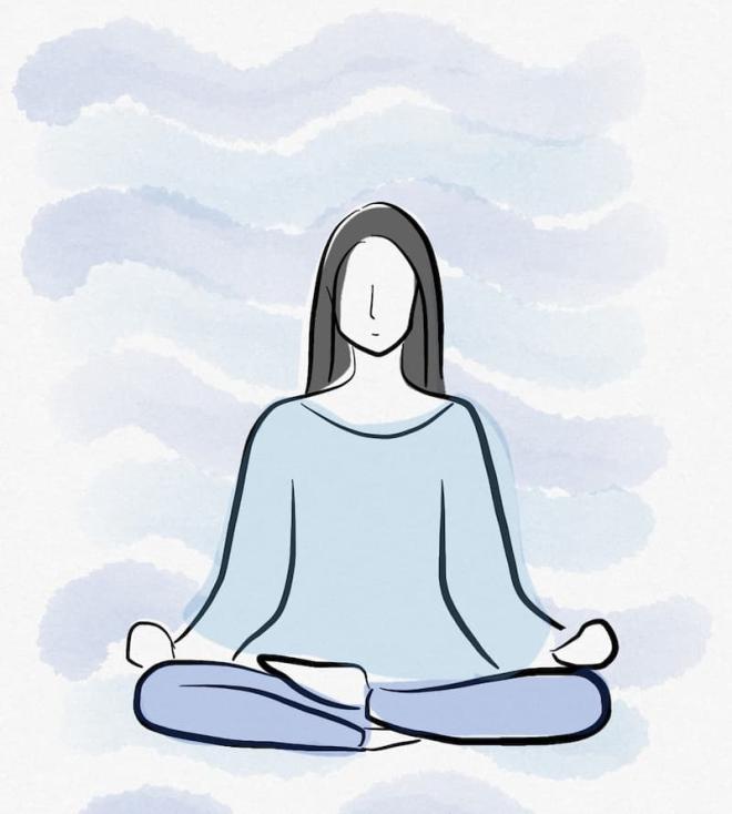 Illustration of a woman meditating. 